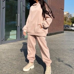 2023 ensemble décontracté à capuche solide coton à manches longues sweats à capuche et élastique taille haute cordon pantalon brodé technique de tricot - Product Image 2