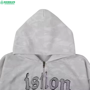 Sweat-shirt à capuche unisexe surdimensionné de qualité supérieure, avec broderie effet vieilli, patchs et fermeture éclair, en molleton 100% coton, délavé à l'acide - Product Image 2