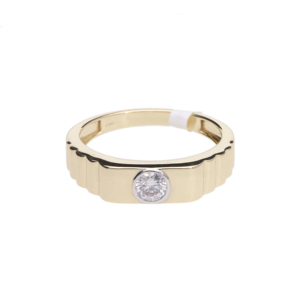 14K Yellow Gold Rhodium Plated <b>Men's</b> <b>Ring</b> Filled Natural Diamond Brilliant Cut Classic Elegant Bezel <b>Set</b> Solitaire Design Luxury - Product Image 1