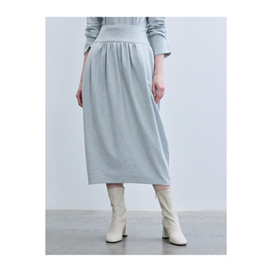 Jupe midi en tricot doux mélange bleu clair et marron, sans doublure, taille élastique - Product Image 1