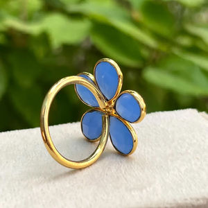 แหวนพลอยพลอยคาลซิโดนีสีทองรูปดอกไม้ขนาดใหญ่แหวนแต่งงานแบบเรียบสีเงิน925 - Product Image 5