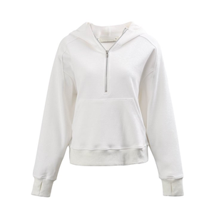 OEM service fabriqué en usine bas prix femmes demi fermeture éclair décontracté couleur blanche sweats à capuche à la mode élégant sweats à capuche pour femmes - Product Image 1