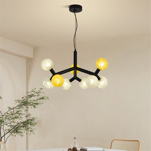 Luminaire suspendu de salon simple nordique pour restaurant, <span class=keywords><strong>boule</strong></span> de <span class=keywords><strong>verre</strong></span> ronde jaune, <span class=keywords><strong>suspension</strong></span> moderne, <span class=keywords><strong>lustre</strong></span> LED - Product Image 4