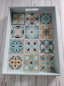 Grand plateau de service rectangulaire en bois blanc à motifs, plateau en MDF, cuisine, nourriture, boisson, service, décoration, maison, hôtel, table, B2B - Product Image 3