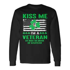 Camiseta de manga larga Kiss Me I'm A Veteran Irish para el Día de San Patricio - Product Image 1