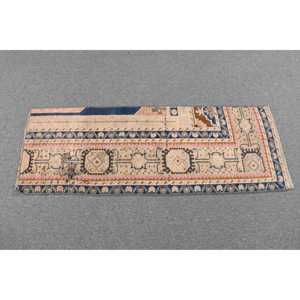 Alfombra Turca Vintage Pequeña de 1.6x4.3 pies, Alfombra Marroquí Azul de Lana - Product Image 3