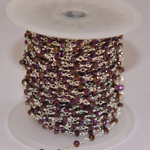 Silver Plated Purple Pyrite 3-4 mm Glass Beads Rondelle <b>Rosary</b> Chain, brass Wire Beaded Chain for Jewelry Making Finding - Product Image 5