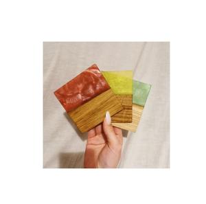 Epoxy Resin and Wood <b>Coaster</b> Set of 4 for Bar Kitchen Ware and Restaurants <b>Green</b> and Blue Color Hot Sale - Product Image 4