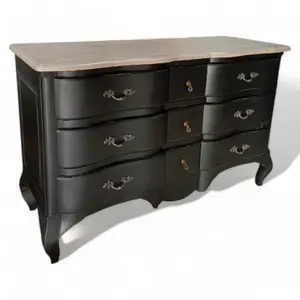 Home Furniture Bedroom Furniture Sideboard French Distressed Cabinet Solid wood Chest of drawers Wooden Black Bed Dresser