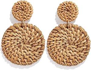 Pendientes de gancho de plata hechos a mano hechos de hierba y ratán Pendientes de estilo bohemio sin alergias para la playa - Product Image 2