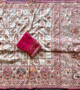 Sari de Seda Pashmina Rajwadi Patola Suave para Mujer Adulta, Tejido Jacquard, con Hilo de Cachemira, Pallu Tejido, Borde de Zari Pesado - Product Image 6