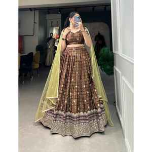 LANZANDO NUEVO DISEÑADOR LEHENGA CHOLI CON DUPATTA TELA CHINON CON IMPRESIÓN DIGITAL CON BORDADO LENTEJUELAS TRABAJO - Product Image 1