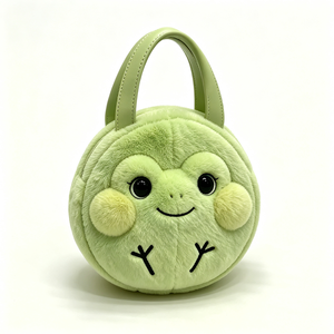 customized Fluffy animal-shaped faux leather handle <b>bag</b>,Round green <b>frog</b> plush handbag,Kids animal-themed <b>frog</b> purse - Product Image 2