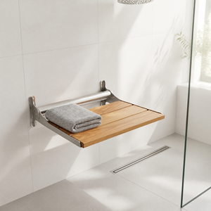 Banc de douche pliable robuste |   Siège mural en bois de teck 100% premium |   Résistant à la corrosion SS304 |   Bain de spa sûr et robuste - Product Image 3