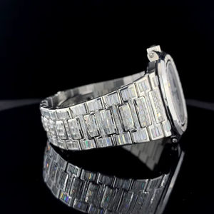 Montre-bracelet en verre carré glacé en quartz personnalisée, luxe, pour homme, en acier inoxydable, style hip-hop, avec ceinture, diamant moissanite, entièrement noire - Product Image 3