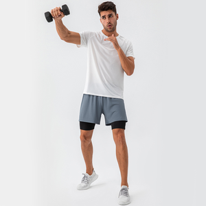 Pantalones cortos para correr de gimnasio de secado rápido transpirables de doble capa ecológicos sólidos de alta calidad para hombre - Product Image 6