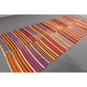 Alfombra Turca Kilim de 5.1x13.4 pies, Alfombra Vintage de Lana con Diseño de Cuadros Naranja - Product Image 2