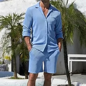 Ensembles courts d'été pour hommes en coton polaire respirant de haute qualité en gros 2 pièces décontracté imprimé High Street Style pas cher prix - Product Image 5