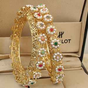Premium Quality <b>Gold</b> <b>Plated</b> Pair Of <b>Bangles</b> (2) Perfect For Casual Wear And Festive Occasions Indian Traditional Kada <b>Bangles</b> - Product Image 4