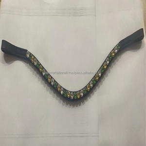 Accessoires de cheval de qualité supérieure en cuir pour sourcils de cheval avec 1 rangée de cristaux verts et clairs Mega Bling Brow Band toutes les tailles disponibles - Product Image 4