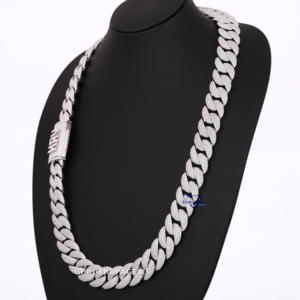 La plus belle chaîne cubaine pour hommes ornée de 18 mm en or blanc 14KT rond, taille brillant, diamant cultivé en laboratoire en toute occasion - Product Image 3