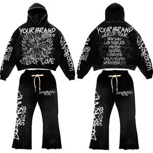 Ensemble de survêtement personnalisé lourd 100% coton pour homme surdimensionné délavé à l'acide Vintage imprimé numérique graphique Hip Hop hiver haut - Product Image 3