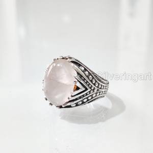 Bague en argent sterling 925 pour homme, en quartz rose naturel, pierre de naissance d'avril, toutes tailles, bijoux de mariage arabes, vente en gros - Product Image 2