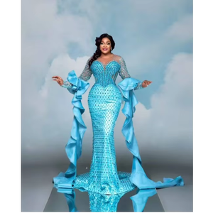 Authentic Handmade Luxury Slim Fit Somali Premium Quality Silk Fabric Elegant Lace Embroidery African Wedding Dress - Product Image 3