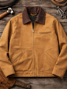 Vestes pour hommes, veste de travail en toile épaisse, col en velours côtelé, veste utilitaire isolée, veste de travail d'hiver doublée de plaid - Product Image 4
