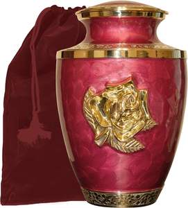 โกศเพลิงศพทองเหลืองขนาดใหญ่กุหลาบแดงพร้อมถุงกํามะหยี่ โกศสวยพร้อมดอกกุหลาบ - Product Image 2