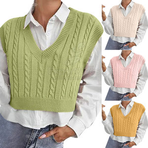 Prix bon marché coupe-vent nouveau style recadrée gilet tricoté nouveauté tenue décontracté recadrée gilet tricoté - Product Image 2