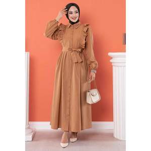 Robe modeste détaillée à volants Tan - Product Image 1