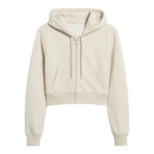 Hot Selling <b>Winter</b> Oversize Zip up Front Custom Logo Quick Dry Loose Women Casual Crop <b>Top</b> Hoodie - Product Image 5