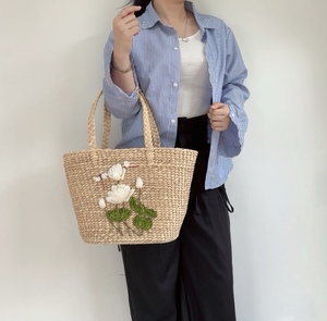 Jacinto de agua ecológico hecho a mano elegante flores Vintage bolso de mujer duradero cómodo abierto versátil dos hombros - Product Image 2