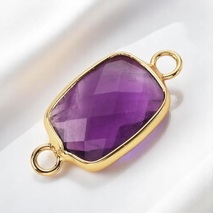 925 Sterling Silver Faceted Rectangle Amethyst Bezel Setting with Two Loop Connector Religious Style for Jewelry Making - Product Image 2