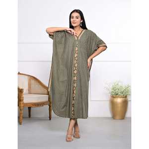 Caftán de Algodón Estampado a Mano, Vestido Casual Elegante para Mujer, Transpirable, Largo hasta el Suelo, para el Tiempo Libre, Club, Día de San Valentín - Product Image 6