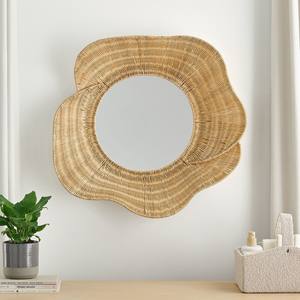 Miroir mural rond en rotin adorable, forme de fleur, cadre en osier naturel tissé à la main, style bohème chic, miroir décoratif pour la maison - Product Image 3
