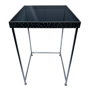 Iron Stand <b>Side</b> <b>Table</b> With <b>Black</b> Toughened Glass With Grey Finish for Living Room - Product Image 4