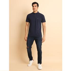 Camiseta de media manga para hombre con cuello mandarín, ropa informal de moda para trajes de oficina de todos los días, cómoda y elástica - Product Image 1