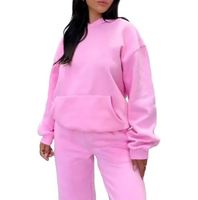 Conjunto de Sudadera con Capucha y Pantalones Deportivos de Forro Polar para Mujer, Diseño Sólido, Tops Cortos, Logotipo Personalizado en la Parte Delantera