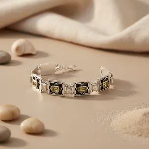 Bijoux en argent sterling 925 avec citrine pour femmes, bracelet à maillons et chaîne tendance, plaqué argent, cadeau - Product Image 3