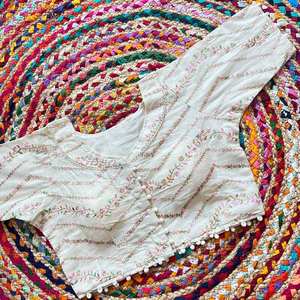 Blusa de seda de satén Camric puro elegante bordado Floral con encaje frontal Vintage trabajo transpirable teñido para uso informal de boda - Product Image 1