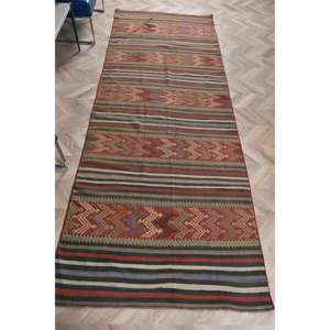 Turkish Rug, <b>Runner</b> 3.7x9.9 ft Rug, Kilim <b>Red</b> Solid Rug - Product Image 1