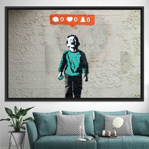 Toile imprimée à plat : Impression unique d'art urbain graffiti de Banksy, TOILE ENCARTÉCHÉE NOIRE - Product Image 1