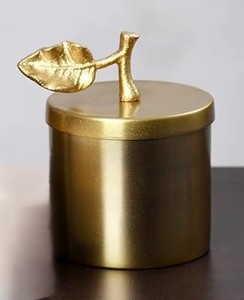 Pot de bougie en métal doré de vente chaude avec le couvercle de conception de feuille pour la maison - Product Image 2