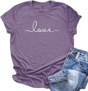 Womens T-shirt <b>Graphic</b> <b>Tees</b> Short Sleeve Tops Summer Loose Fitted Top Love Printed Casual Jersey <b>Vintage</b> Crew Neck Knitted - Product Image 2
