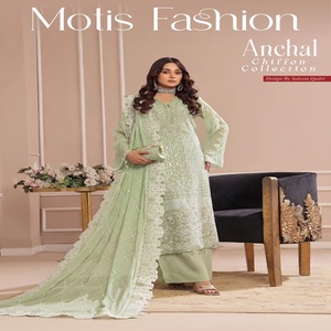 Robe panjabi pakistanaise brodée en mousseline de soie pour femme Costume trois pièces Salwar Kameez conçu par Motis Fashion Vol ANCHAL - Product Image 3