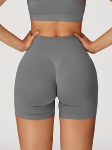 Women's 2 Piece Solid Gray Yoga Set High Waist Shorts Seamless Crop Top Racerback Sports <b>Bra</b> Workout Gym Fitness Workout Outfit - Product Image 4