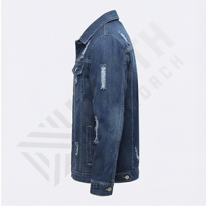 Veste en jean déchirée décontractée de style tendance pour homme, veste en denim sport, streetwear tendance, vêtements d'extérieur, col montant - Product Image 3