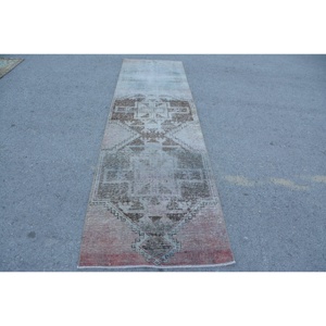 Vintage <b>Runner</b> <b>Rug</b> 2.9x10.5 ft (88x320 cm), Turkish Gray Moroccan <b>Rug</b> - Product Image 1